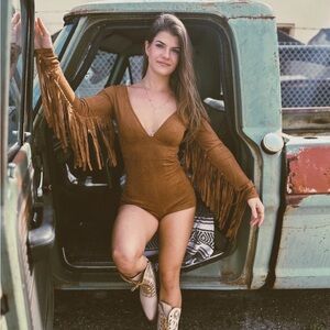 Brown Fringe Romper